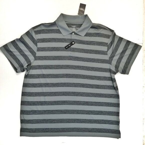 Haggar Polo Shirt  L Gray Stripe Short Sleeve Casual  Easy Care NEW - Picture 2 of 6